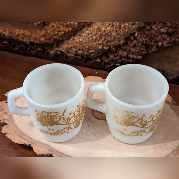 Vintage Set of 3 Anchor Hocking Fire King Stackable Flower Mugs Made in USA - Picture 7 of 12